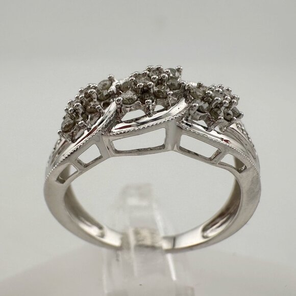Beautiful 1/4 Carat Natural Diamond Triple Cluster Ring in Sterling Silver Size - Picture 8 of 16